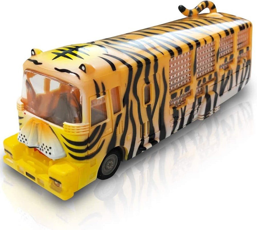 Pull Back Tiger Safari Animal Bus for Kids, 7" Tiger Design Bus with Pullback Mechanism, Durable Plastic Material, Safari Party Decorations, Best Birthday Gift for Boys and Girls