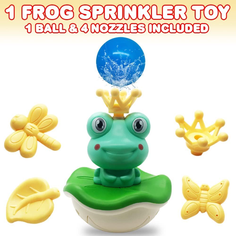 Frog Bath Sprinkler Toy Set, Includes 1 Frog Fountain, 4 Nozzles
