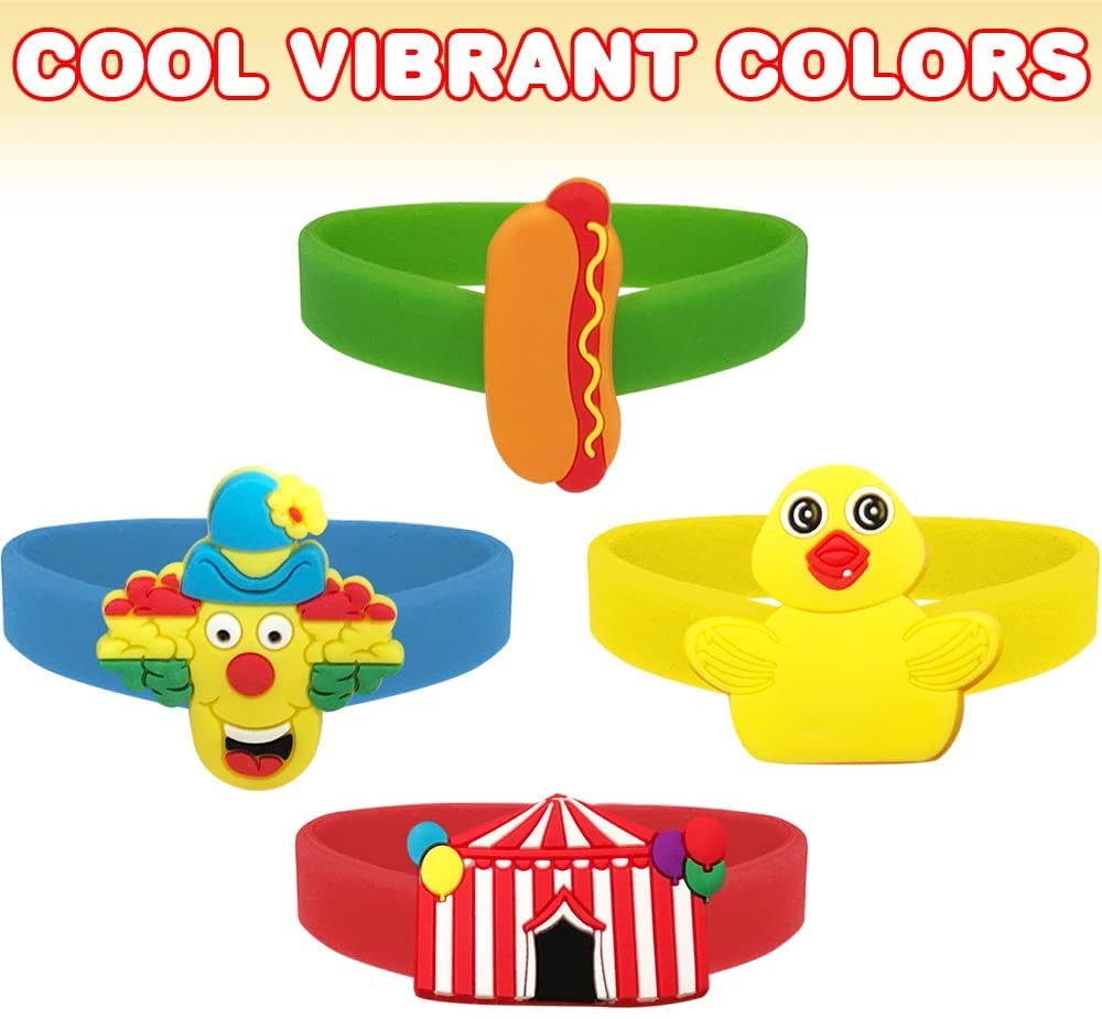 Carnival Rubber Bracelets for Kids, Set of 12, Colorful Stretchy Rubber Wristbands for Boys and Girls, Fun Birthday Party Favors for Children, Goodie Bag Fillers, Carnival Prize