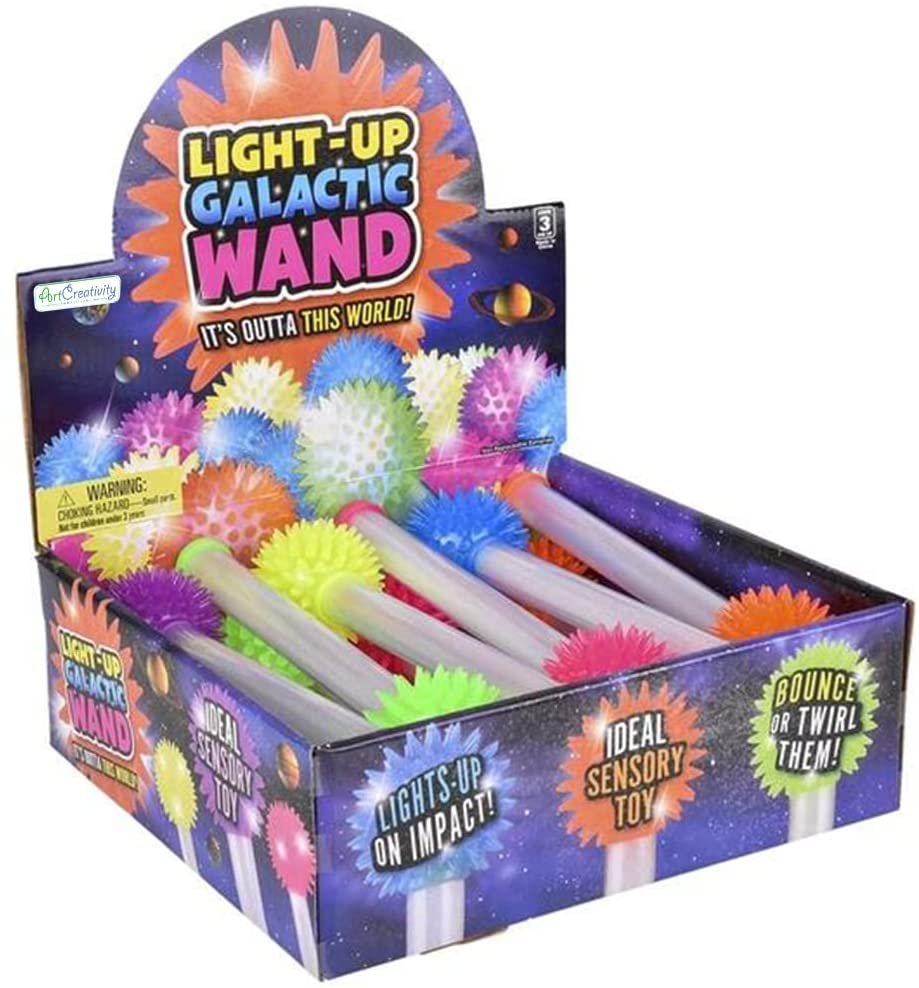 Light Up Galactic Wands, Set of 12, LED Wands for Kids and Adults in Assorted Colors, Great as Sensory Toys for Boys and Girls, Kids’ Fidget Toys, and Outer Space Party Favors