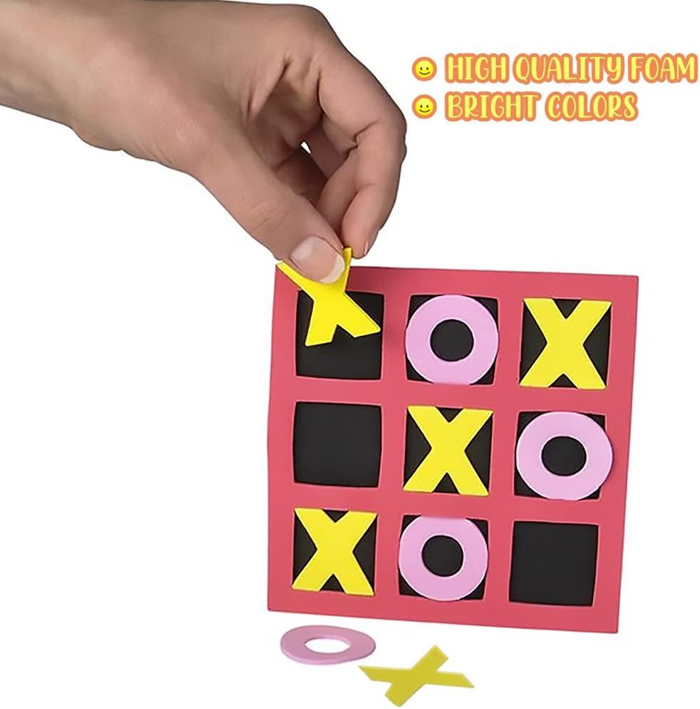 Gamie Foam Tic Tac Toe Mini Board Games, Set of 24, Colorful Family Games for Hours of Brain-Building Fun, Great as Travel Games, Learning Toys for Kids, Desktop Games, and Stocking Stuffers, 5"es