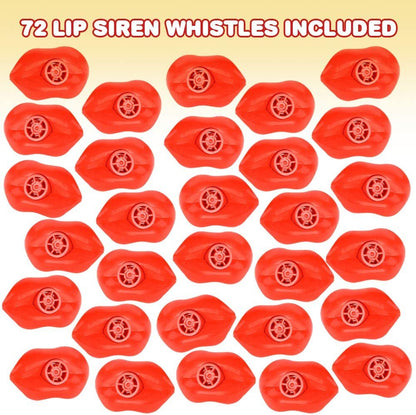 ArtCreativity Red Lip Siren Whistles for Kids, Bulk Pack of 72, Durable Plastic Noise Maker Party Whistles, Birthday Party Favors, Goodie Bag Fillers, Treasure Box Prizes