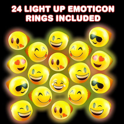 ArtCreativity Light Up Emoticon Rings for Kids, Set of 24, Flashing Accessories for Boys and Girls in Assorted Designs, Light-Up Party Favors for Children, Goodie Bag Fillers and Stocking Stuffers