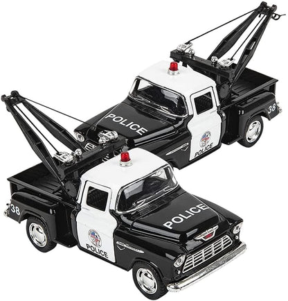 ArtCreativity Pull Back Police Tow Truck Toys, Set of 2, Diecast Police Toy Cars with Pullback Motion and Opening Doors, Police Birthday Party Favors, Classroom Prizes, Goody Bag Fillers for Kids