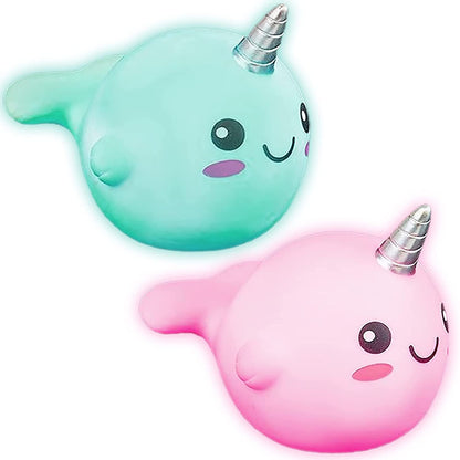 ArtCreativity Light Up Narwhal Bath Toys for Kids, Set of 2, Cute Bathtub Toys with Fun LEDs, Bath Tub Toys for Boys and Girls, Cool Narwhal Birthday Party Favors, Goodie Bag Fillers for Children