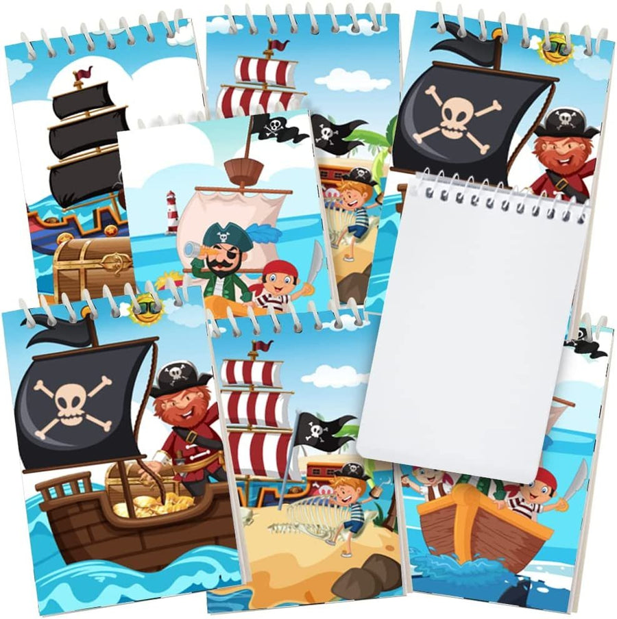 Mini Pirate Notebooks, Pack of 16, Small Spiral Notepads with Colorful Covers, Cute Stationery Supplies for School and Office, Fun Birthday Party Favors, Goodie Bag Fillers for Kids