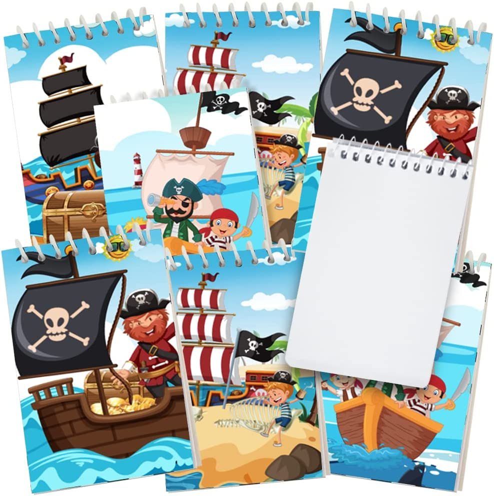 Mini Pirate Notebooks, Pack of 16, Small Spiral Notepads with Colorful Covers, Cute Stationery Supplies for School and Office, Fun Birthday Party Favors, Goodie Bag Fillers for Kids
