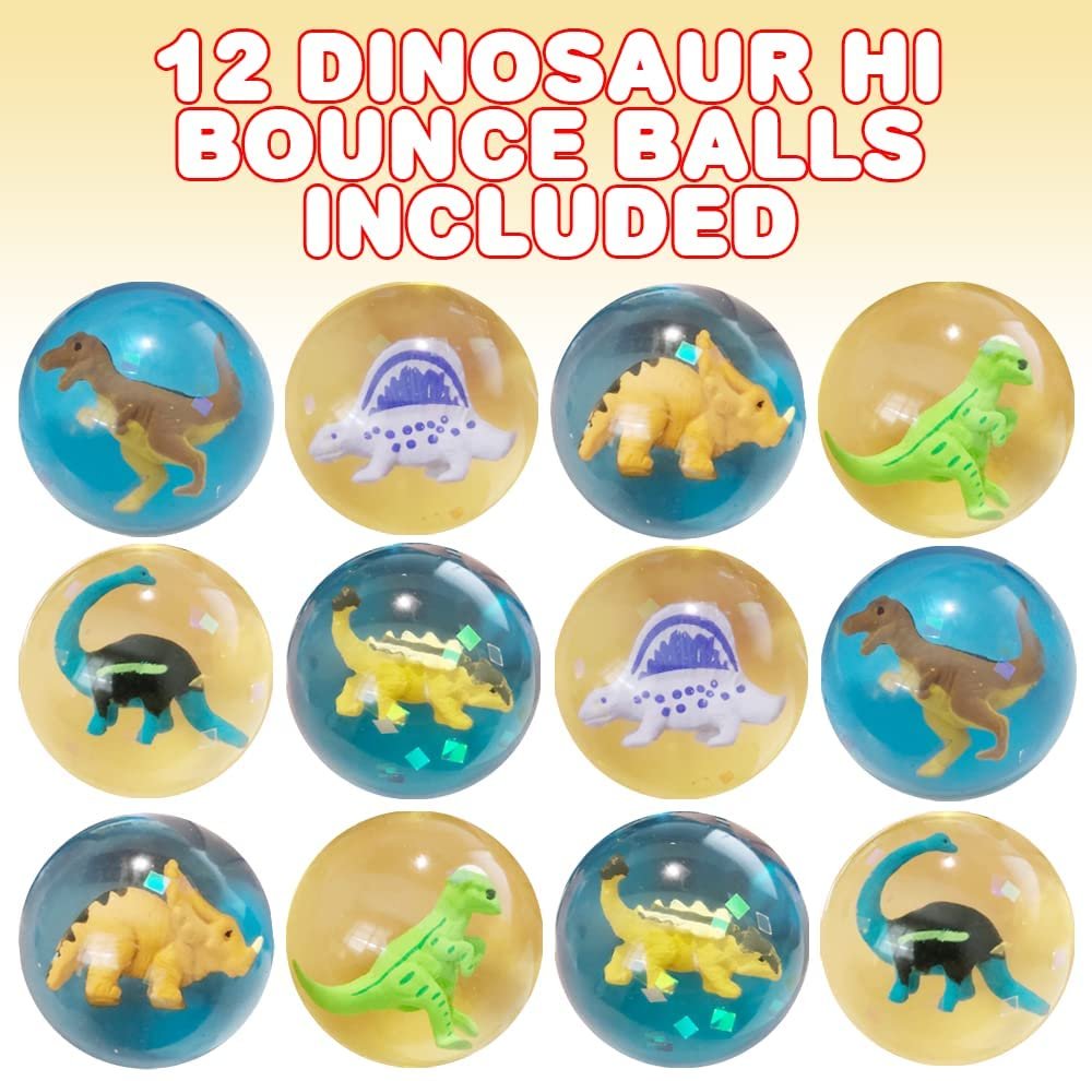 ArtCreativity Dinosaur High Bounce Balls, Set of 12, Balls for Kids with 3D Dinosaur Inside, Outdoor Toys for Encouraging Active Play, Dinosaur Party Favors and Pinata Stuffers for Boys and Girls