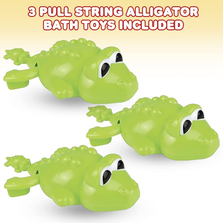 Pullback String Alligator Bath Toys for Kids, Set of 3, Swimming Water Toys for Bathtub, Pool, and Lake Fun, Adorable Aquarium Birthday Party Favors for Boys and Girls