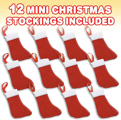ArtCreativity Mini Christmas Stockings with Hanging Loops, Set of 12, Red and White Christmas Décor, Felt Stockings for Holding Gifts, Xmas Tree Decorations, Cute Dining Silverware Holders