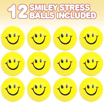 ArtCreativity Smile Face Stress Balls for Kids and Adults - Pack of 12 - 2 Inch Spongy Squeeze Toys for Anxiety Relief - Fun Birthday Party Favors and Goodie Bag Fillers for Boys and Girls