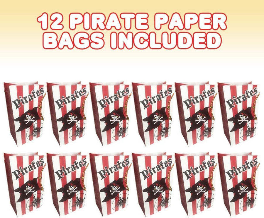 Pirate Party Favor Bags, Pack of 12, Pirate Themed Goodie Gift Paper Bags, Durable Treat Bags, Pirate Party Supplies and Favors for Birthday, Baby Shower, Holiday Goodies