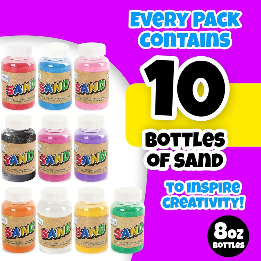 Colored Sand Art Kits for Kids 40-Pack, Play Sand Set, 10 Assorted Colors, 8 oz. Each, 24 Sand Art Bottle Necklaces, and 6 Funnels Bulk Sand Art Project, Kids Party Crafts for Boys Girls