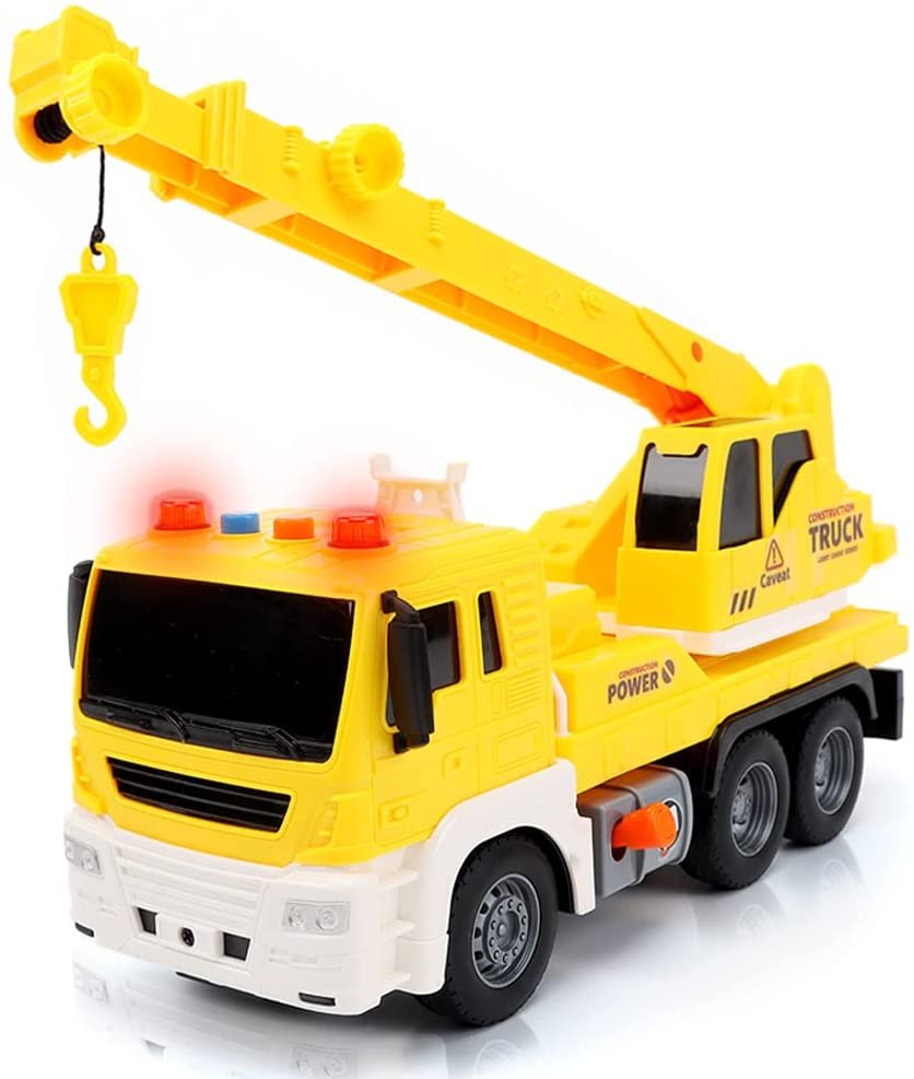ArtCreativity Light Up Crane Truck Toy, Kids’ Construction Toy with a Movable Crane, LEDs, and Sound Effects, Push and Go Construction Vehicle Toys for Kids, Crane Toys for Boys and Girls