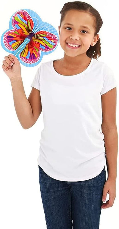 ArtCreativity 9.5 Inch Handheld Butterfly Folding Fans - Pack of 12 Foldable Fans in Assorted Colors and Designs, Goodie Bag Filler, Party Favors and Supplies, Fun Novelties and Gifts for Kids Ages 3+
