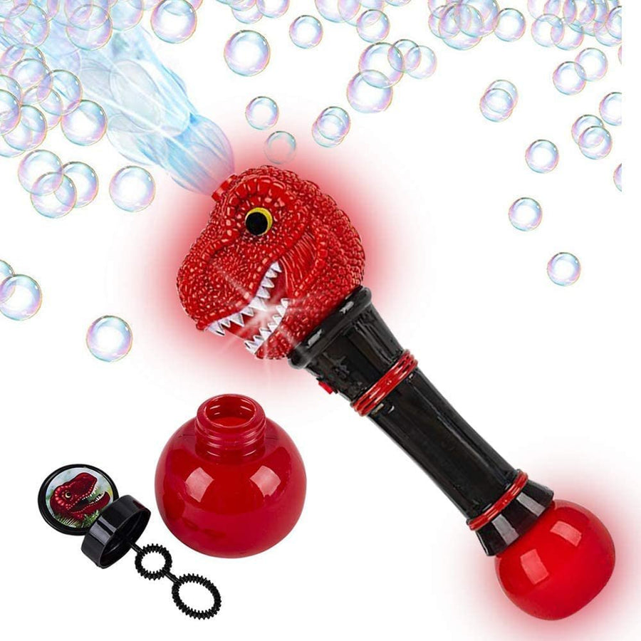 Light Up T-Rex Bubble Blower Wand - 11.5" Illuminating Bubble Blower with Thrilling LED Effects for Kids, Batteries and Bubble Fluid Included, Great Gift Idea, Party Favor