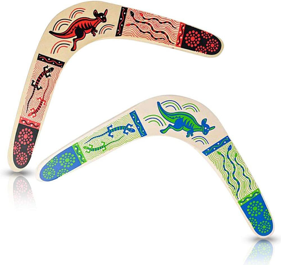 ArtCreativity Wooden Boomerangs, Set of 2, Classic Returning Boomerangs with Colorful Artwork, Fun Outdoor Toys for Camping, Backyard, Picnic, Best Gift Idea for Boys and Girls- Colors May Vary