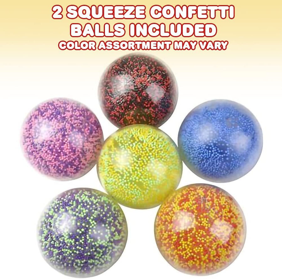 Squish Confetti Balls, Set of 2, Light Weight Stress Relief Toys for Kids, Sensory Toys for Autism, Princess Birthday Party Favors, Stress Balls for Girls and Boys, Stocking Stuffers