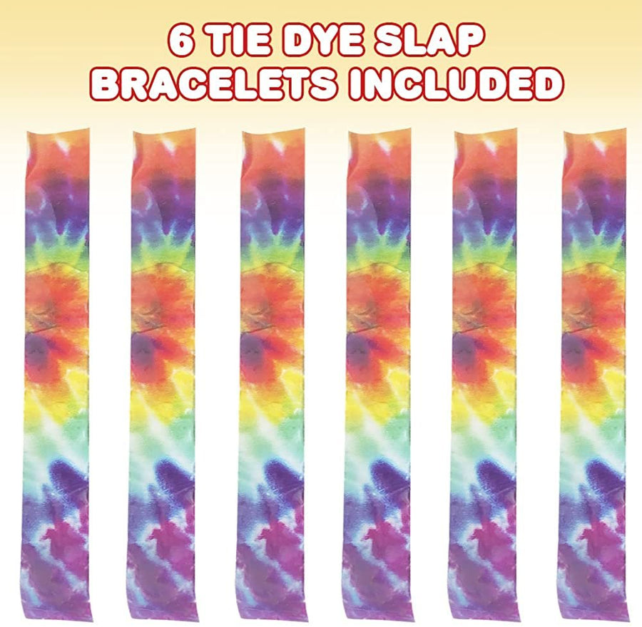Tie Dye Slap Bracelets for Kids, Set of 6, Colorful Wristbands for Boys and Girls, Fun Birthday Party Favors for Children, Goodie Bag Fillers, Carnival Prize
