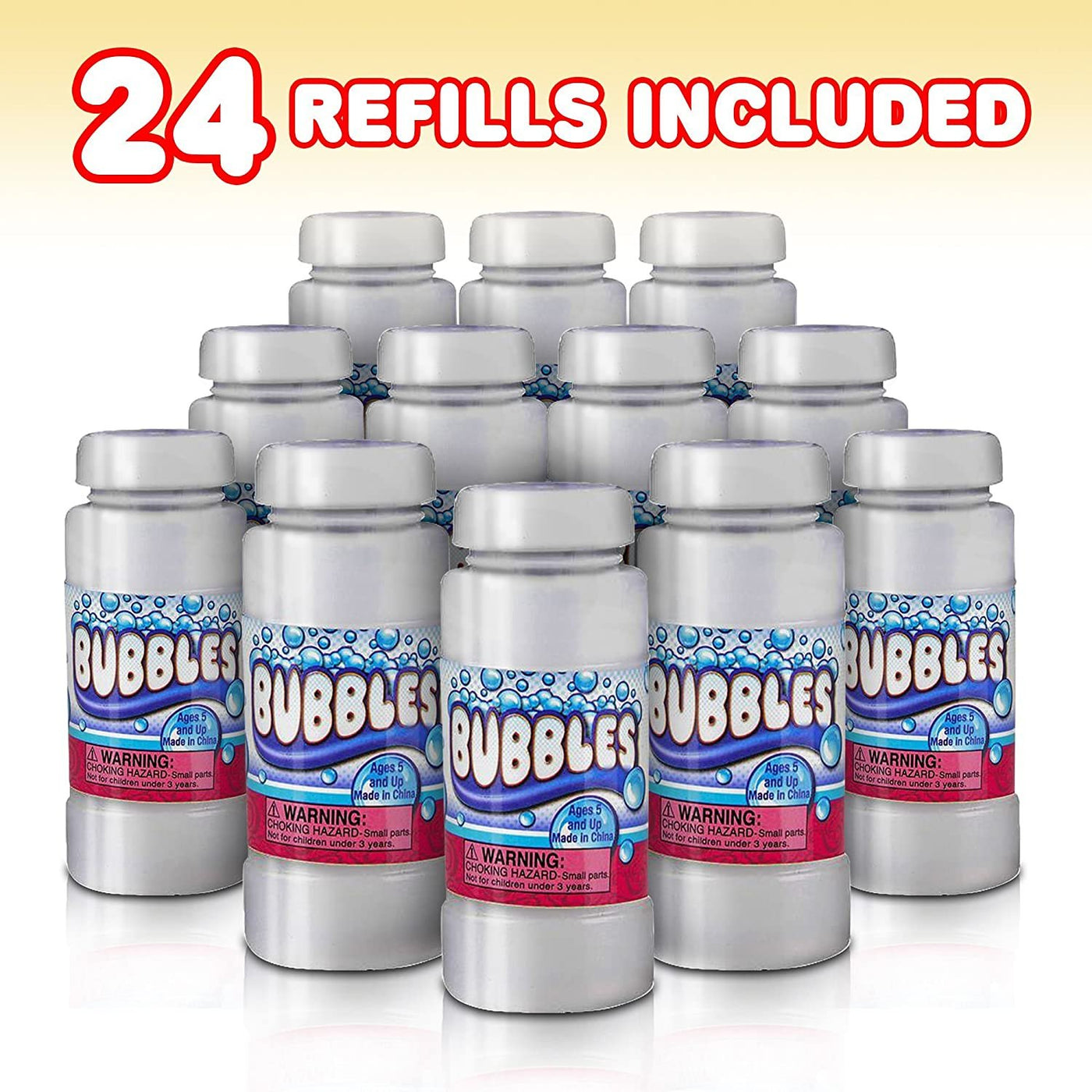 4 oz Bubble Solution Refill for Bubble Guns - 24 Pack 4oz Each - 24 Bottles Non-Toxic Bubble Fluid for Kids - Liquid for Bubble Machine, Bubble Blowing Gun, and Toy Wands