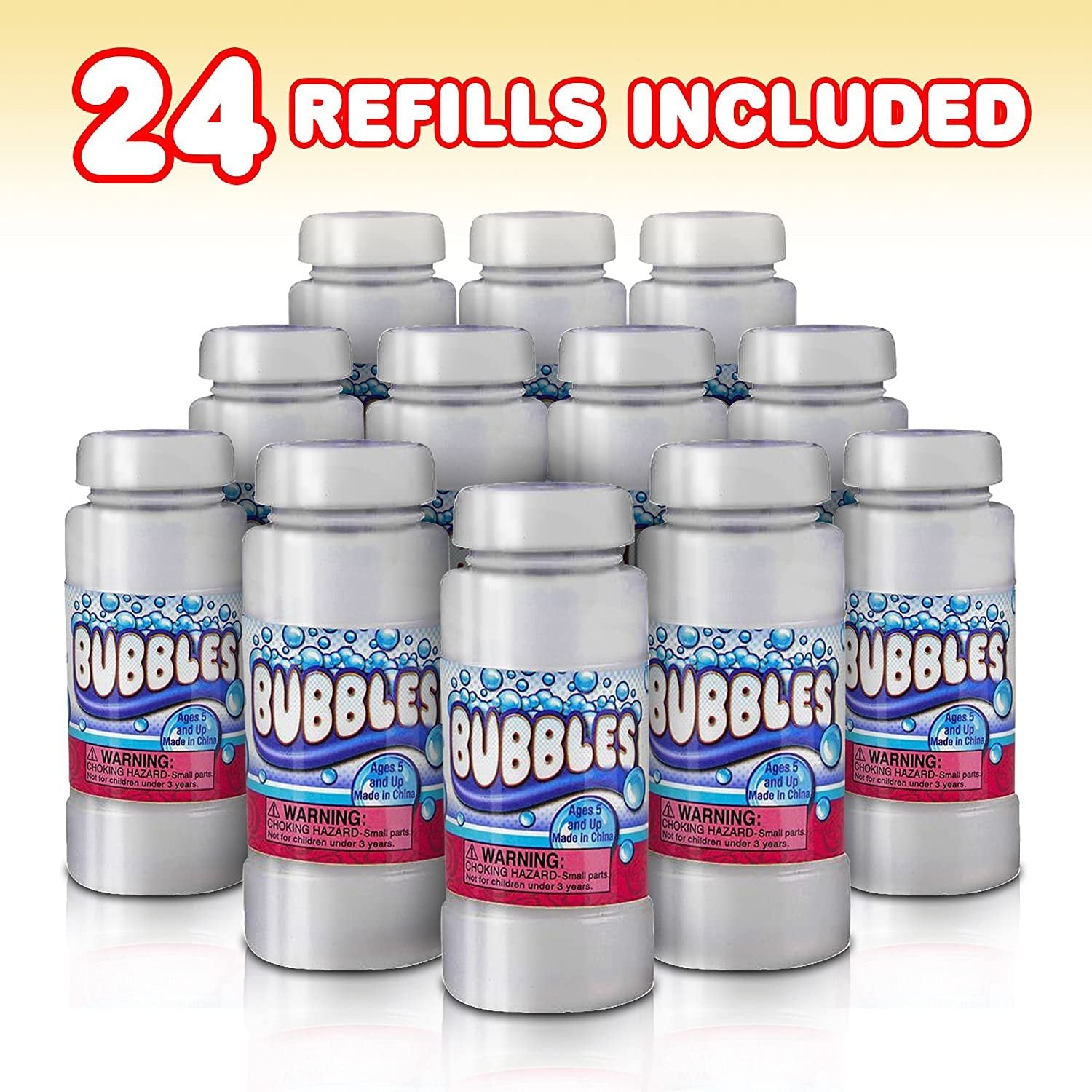 4 oz Bubble Solution Refill for Bubble Guns - 24 Pack 4oz Each - 24 Bottles Non-Toxic Bubble Fluid for Kids - Liquid for Bubble Machine, Bubble Blowing Gun, and Toy Wands