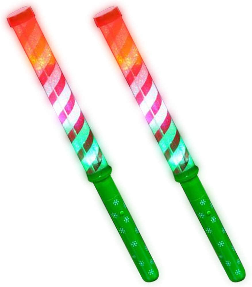 Light Up Candy Cane Stripe Wands, Set of 2, 12.25" Flashing LED Wands for Kids with Batteries Included, Thrilling Light Show, Fun Gift, Holiday Stocking Stuffer for Boys and Girls