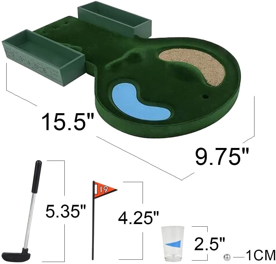 Gamie Golf Drinking Game, Golfing Adult Drinking Game with 1 Game Board, 2 Putters, 2 Metal Balls, 1 Flag, 1 Bag of Sand, and 6 Shot Glasses, Unique Gift for Golfers and Father’s Day