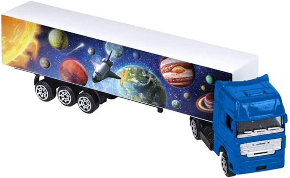 Space Tractor Trailer for Kids, 7.5" Truck for Boys and Girls with Space-Themed Images, Cool Galaxy and Astronaut Party Decorations, Best Birthday Gift for Children