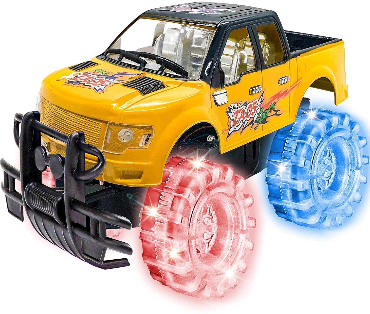 ArtCreativity Light Up Yellow & Black Monster Truck, 1 Piece, 8 Inch Monster Truck with Flashing LED Tires & Batteries, Push n Go Car Toys for Kids, Fun Gift for Boys & Girls Ages 3 & Up…
