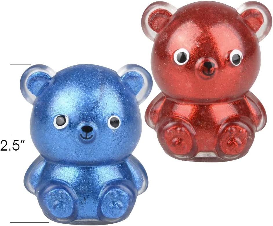 ArtCreativity Squish Sticky Bear, Set of 4, Glittery Squeeze Stress Relief Toys for Kids, Fidgeting Anxiety Toys in Assorted Colors, Fidget Toys for Children, Goodie Bag Fillers, Party Favors