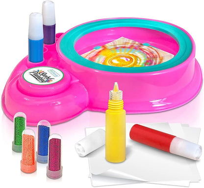 ArtCreativity Swirl Painting Kit for Kids, Friction Powered Spin Art Machine, 21 Piece Set, Includes Paint, Glitter, Paper, Spinning Wheel, Engaging Arts & Crafts Activities, No Batteries Required