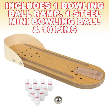 Gamie Wooden Desktop Bowling Game, Mini Desktop Bowling Set with Launch Ramp, Ball, and 10 Pins, Wooden Desk Toy for Adults and Kids, Office Desk Decorations and Gifts for Boys and Girls