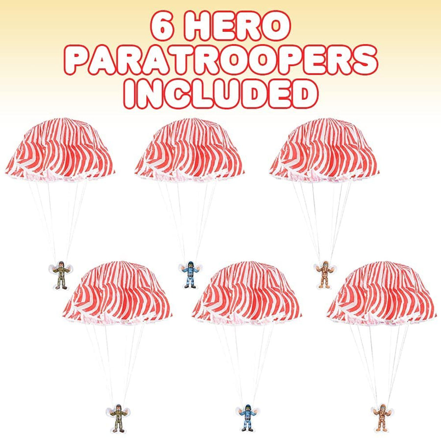 Paratroopers with Parachutes, Set of 6, Weighted Characters Incased in Plastic Shell, Durable Plastic Playset for Kids, Fun Parachute Party Favors for Boys and Girls