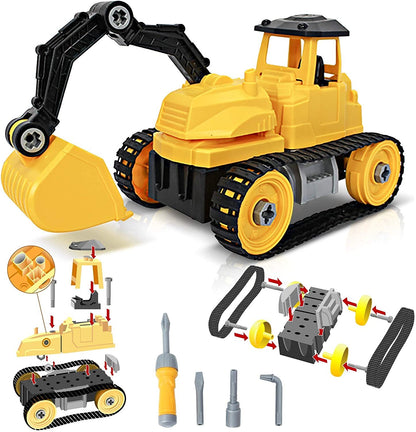 ArtCreativity Take Apart Yellow Construction Toy Truck - 43 Pieces with Tools - Large Excavating Backhoe Toy - Perfect Digger Toy and Great Birthday Gift Idea for Boys and Girls Ages 3+