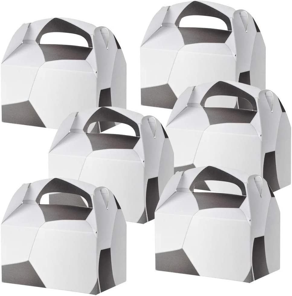 Soccer Treat Boxes for Candy, Cookies and Sports Themed Party Favors - Pack of 12 Cookie Boxes, Cute Team Favor Cardboard Boxes with Handles for Birthday Party Favors, Holiday Goodies