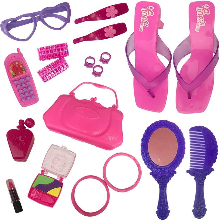 18pc Beauty Playset for Kids, Princess Pretend Play Set for Girls, Includes Princess Shoes, Toy Cell Phone, Rings, Hair Accessories and More, Role Play Princess Gifts for Girls