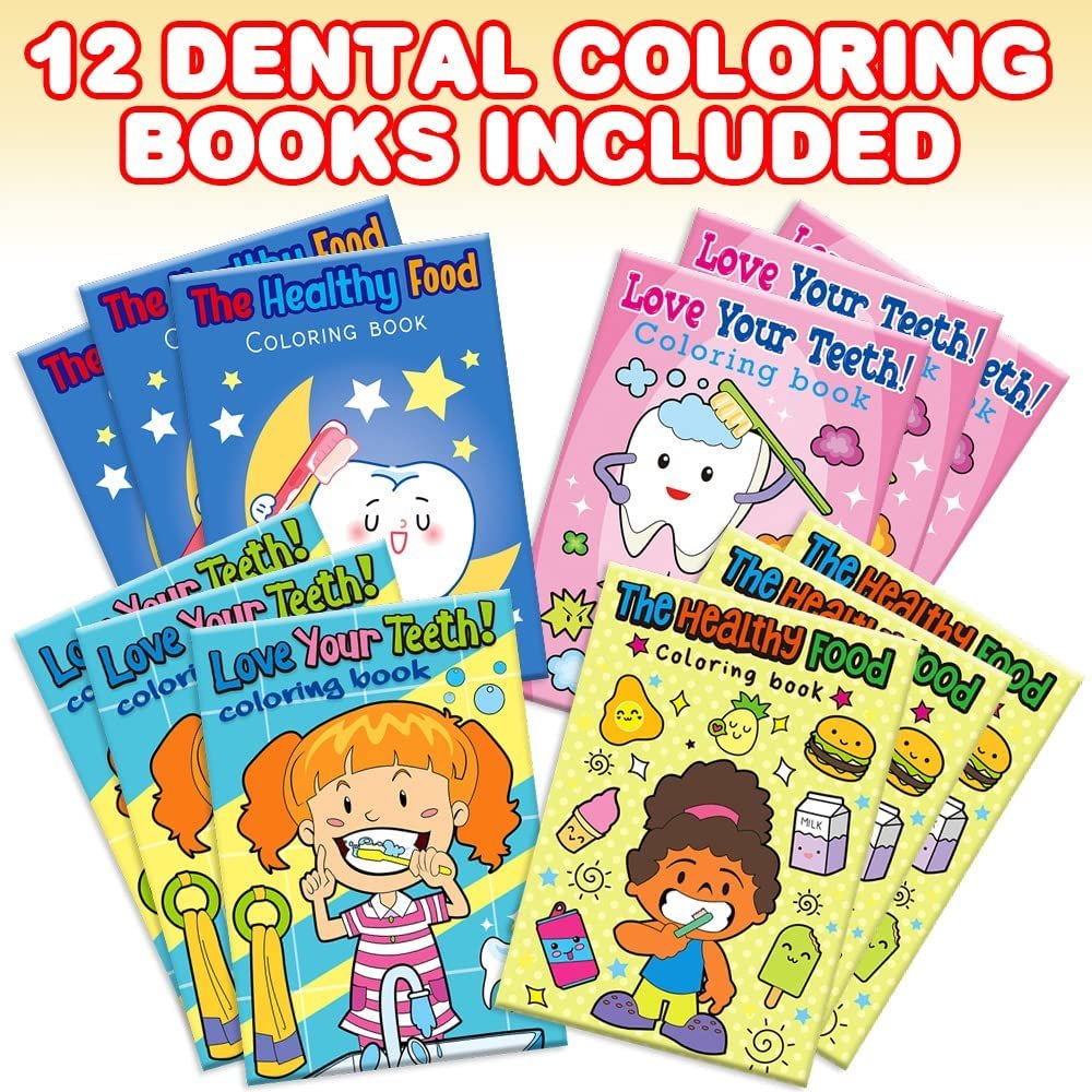 ArtCreativity Dental Coloring Book Kit for Kids - 12 Sets - Every Set Includes 1 Mini Color Book and 4 Crayons - Fun Birthday Party Favors, Sleepover Party Supplies, Great Gift Idea for Boys and Girls
