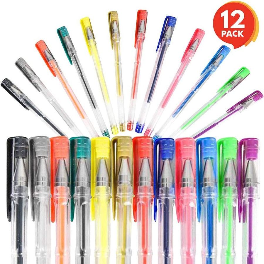 Colored Gel Pens Set for Kids and Adults - 12 Pack - 12 Ultra Vibrant Colors - Arts and Crafts Supplies - Art Pens for Children or Adult Coloring Books - Stationery Gift…