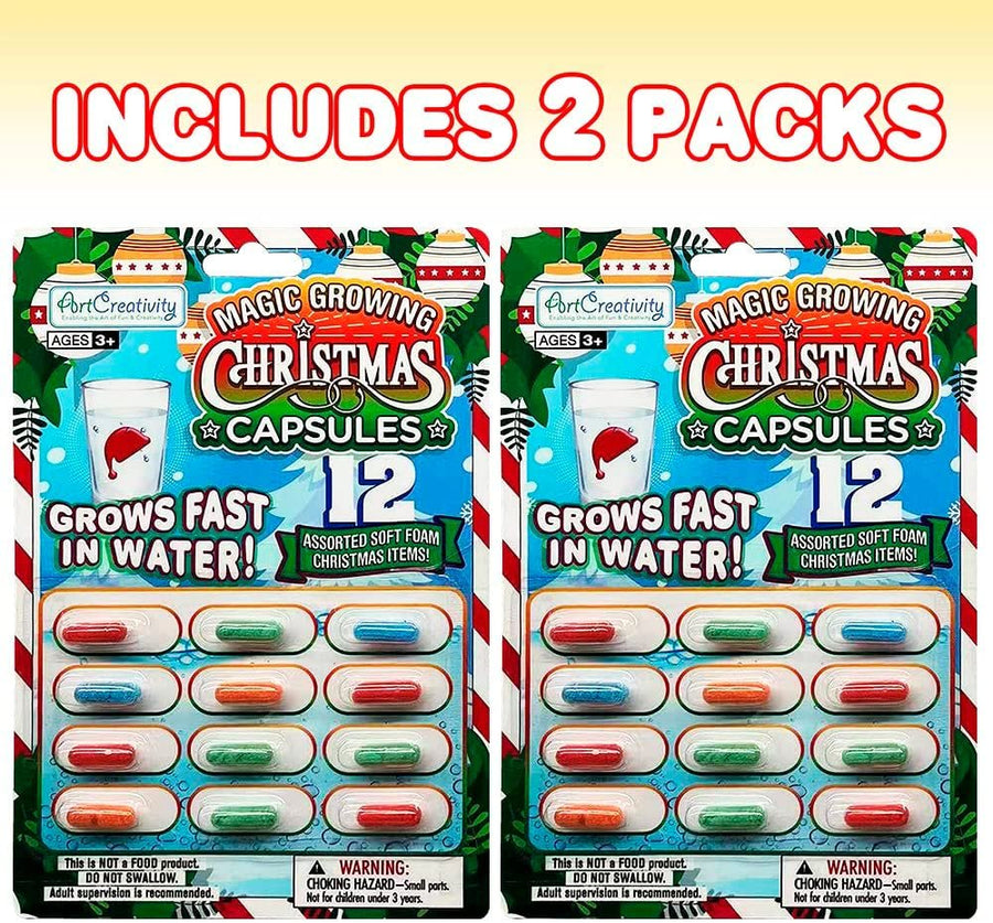 Magic Growing Christmas Capsules, 2 Packs with 12 Expanding Capsules Each, Grow in Water, Cute Color Variety, Kids’ Christmas Party Favors, Contest Prize or Gift Idea