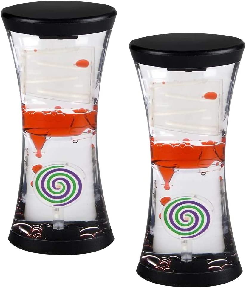 4.75" Liquid Motion Bubbler Timer with Dual Spinning Wheels - Pack of 2 - One Minute Bubble Hourglass, Soothing Visual Sensory, Relaxing Fidget Toy, Great Gift for Boys and Girls