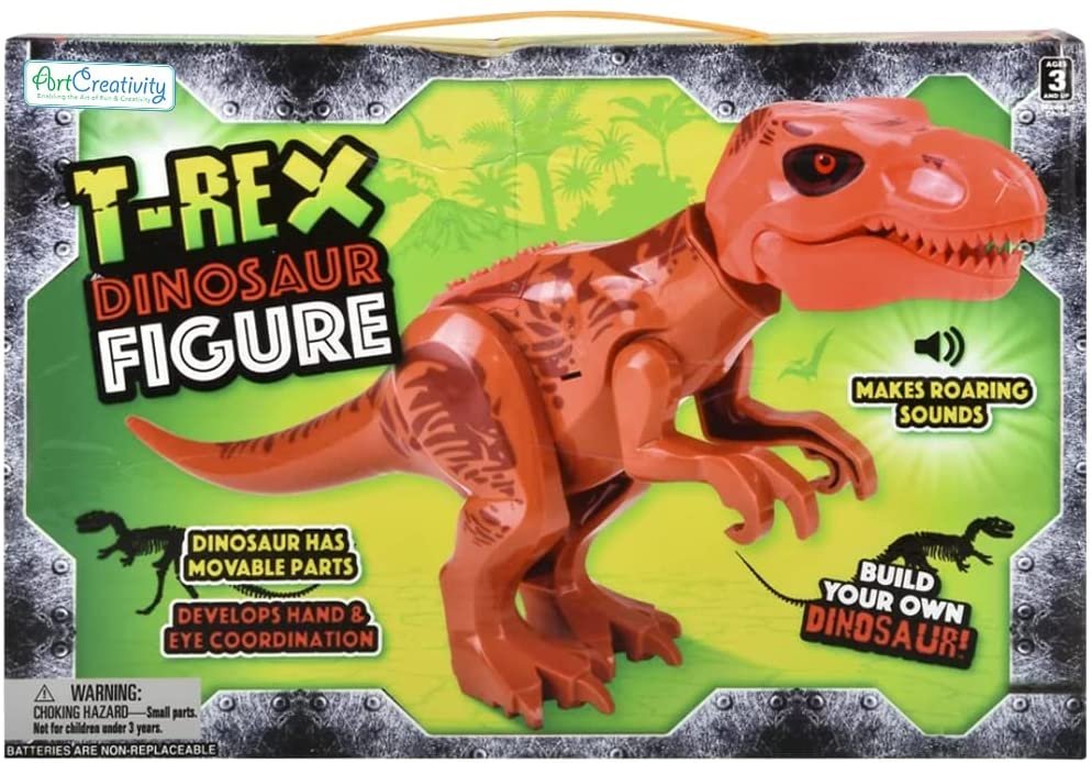 Roaring T-rex Dinosaur Toy for Kids, Build Your Own Dinosaur Block Figure, Features Sounds and Includes Assembly Instructions, Dinosaur Birthday Party Supplies for Kids