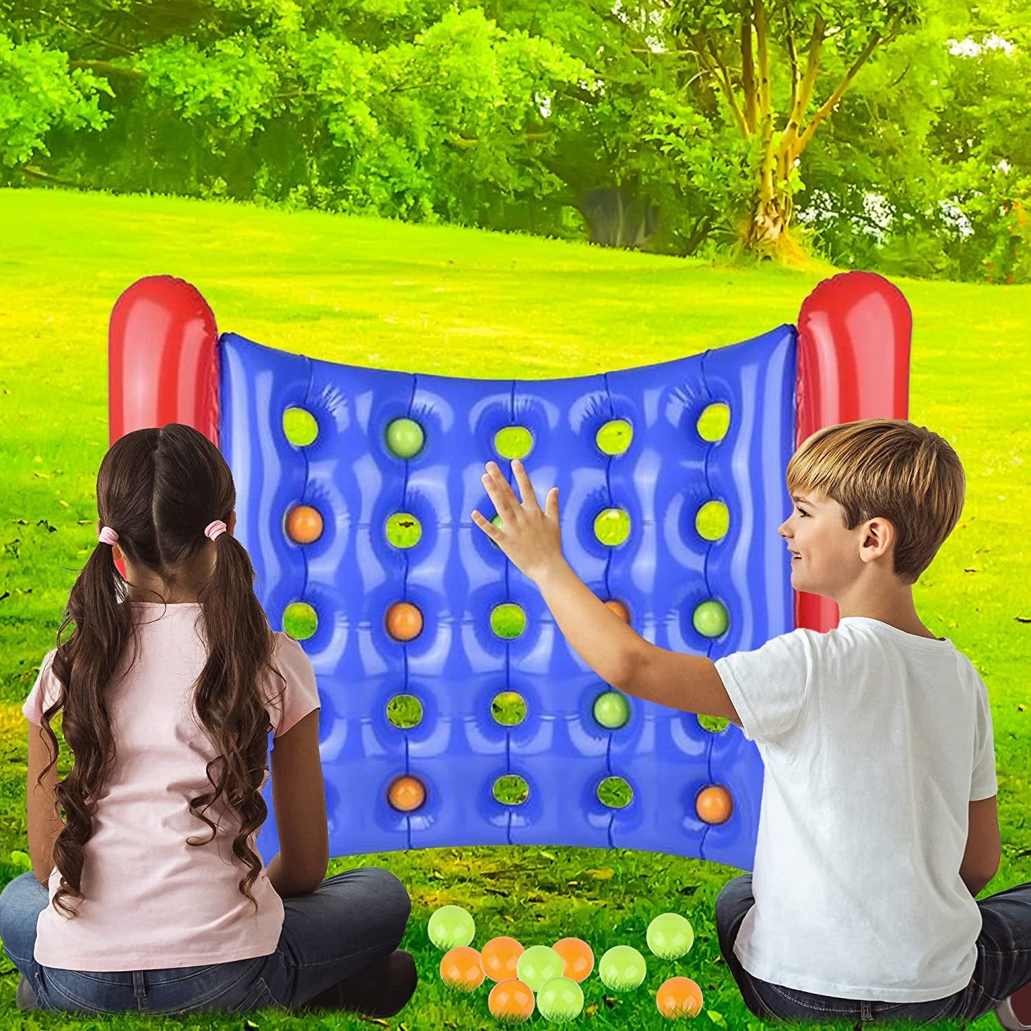 Giant Inflatable 4 in a Row Game - Inflatable Game Board with 24 Balls - Fun Party Activity for Kids and Outdoors - Gamer Birthday Decorations for Boys and Girls