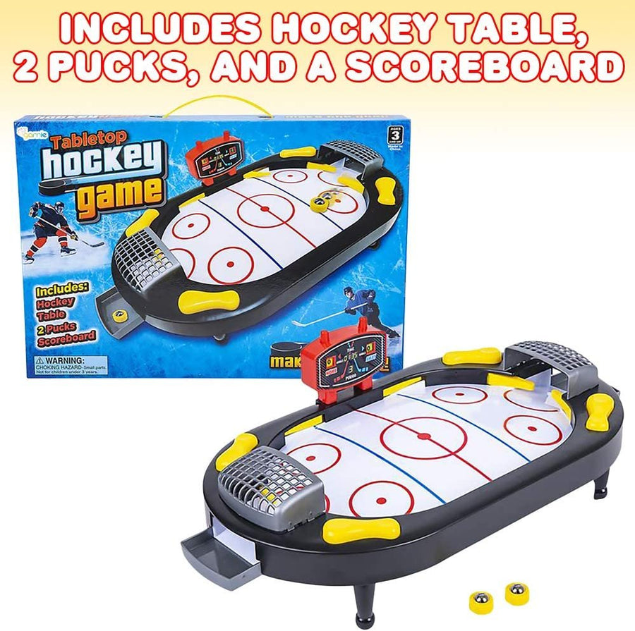 Gamie Hockey Tabletop Game, Desktop Sports Game with Mini Hockey Table, 2 Pucks, and Scoreboard, Fun Indoor Games for Home, Office and Game Night, Best Gift Idea for Kids