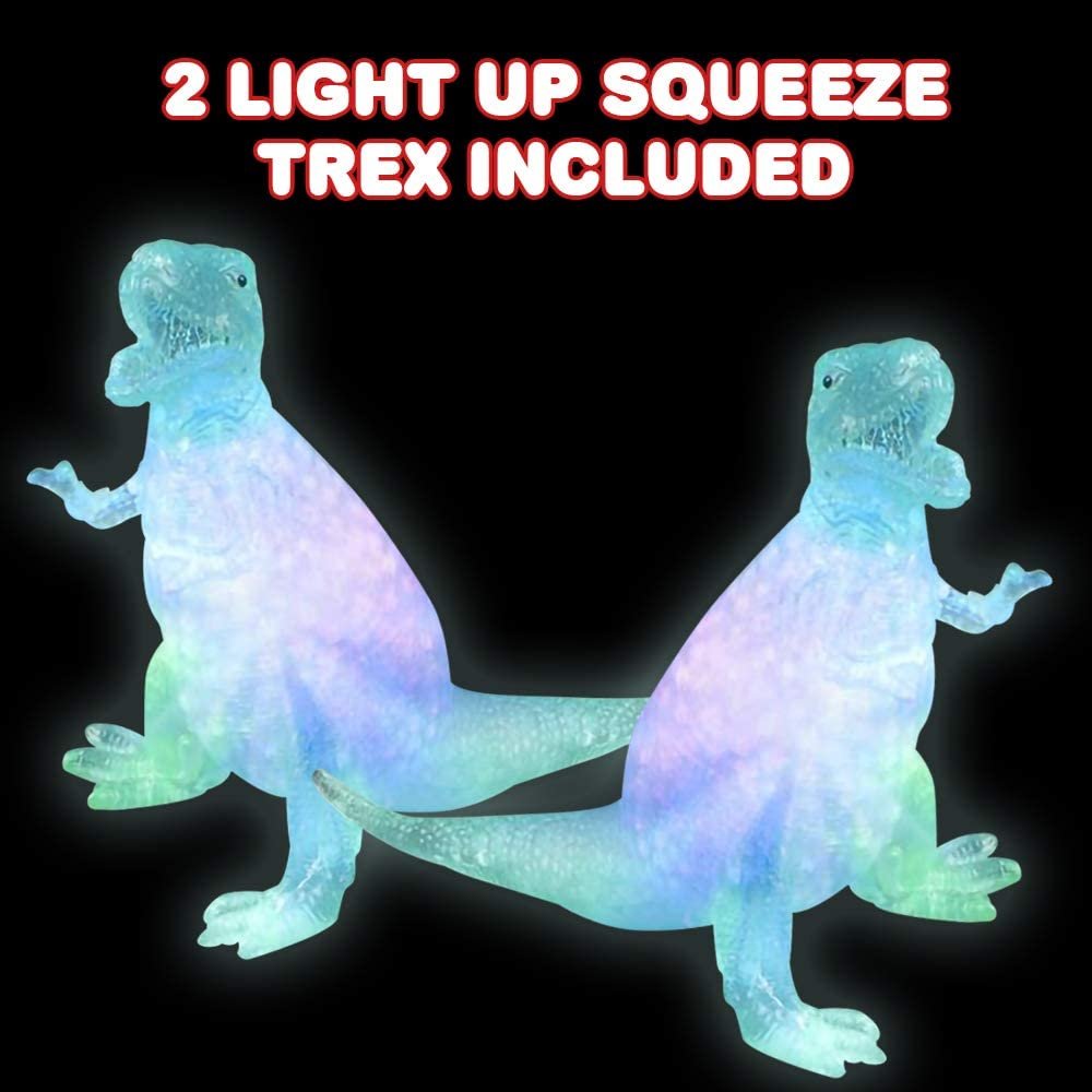 ArtCreativity Light Up Squeezy Bead T-Rex, Set of 2, Flashing Squeezing Stress Relief Toys Filled with Water Beads, Calming Sensory Toy for Autism, Dinosaur Party Favors for Kids