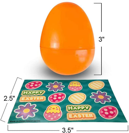 ArtCreativity 3 Inch Plastic Prefilled Easter Eggs with Stickers Inside - Set of 12 - Assorted Vibrant Colors - Fun Surprise Toys for Kids - Egg Hunt Supplies, Party Favors Toys for Boys and Girls