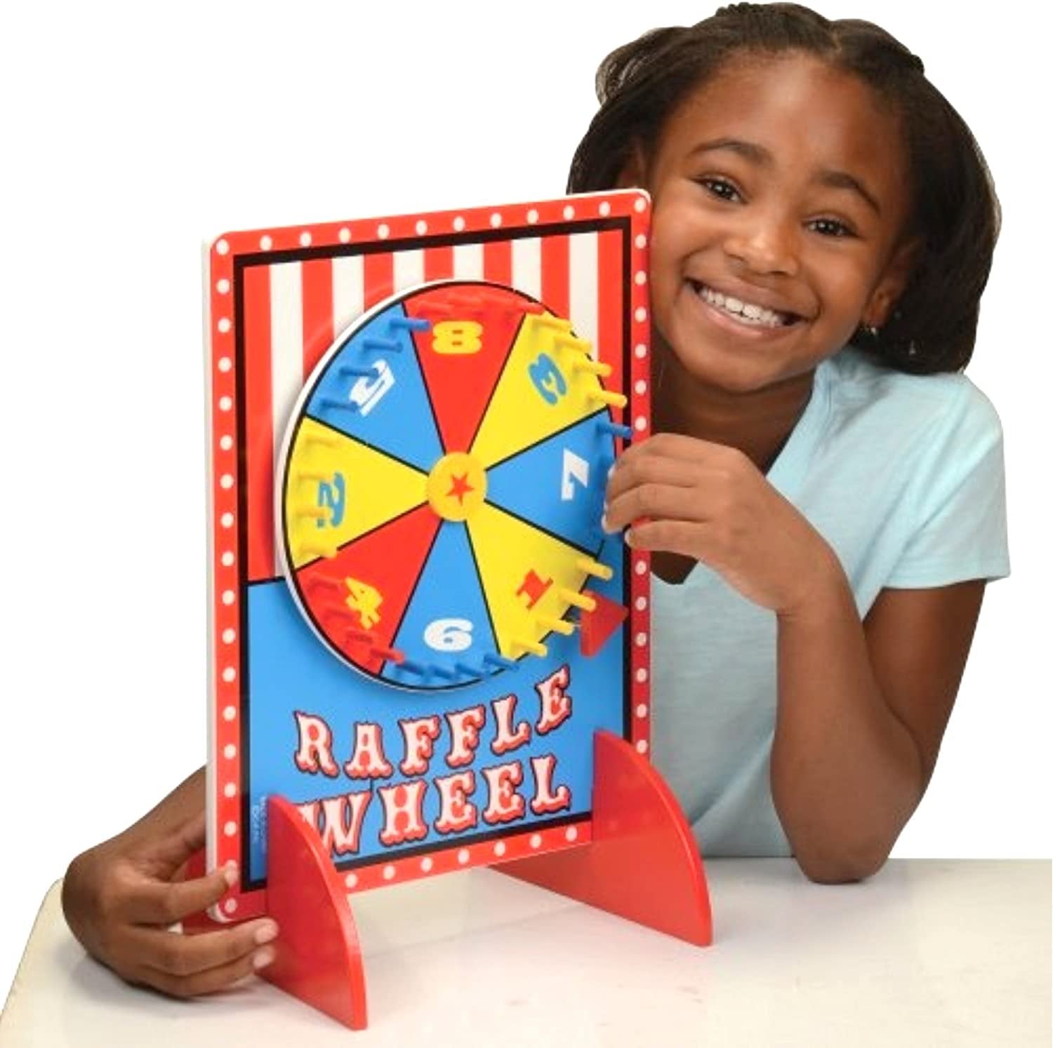 Tabletop Spinning Raffle Wheel with Stand by Gamie - Premium Quality Wood Spinning Carnival Wheel - Tabletop Prize Spinner Wheels for Boys and Girls, Kids’ Parties, Classroom and More