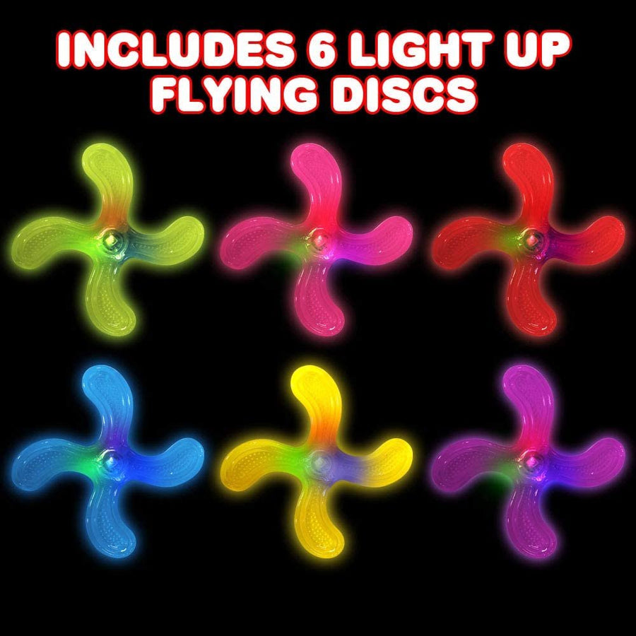 8" Light Up Flying Discs - Set of 6 - LED Flyer Disks in Assorted Colors - Safe Flexible Rubber - Summer Outdoor Activity Game - Birthday Party Favors for Boys, Girls, Toddlers