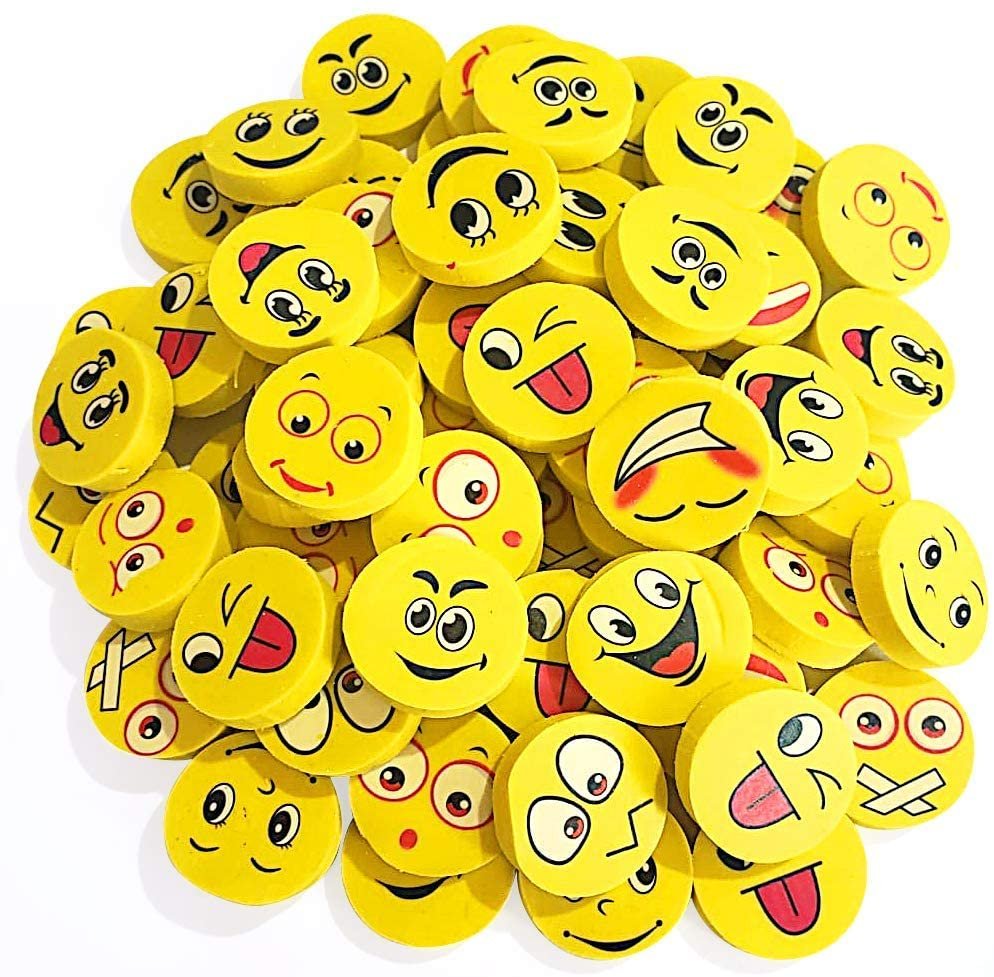 Emoji Erasers, Pack of 70, Emoticon Smile Face Pencil Erasers in Assorted Designs, School Supplies for Children, Teacher Rewards, Classroom Gifts, Emoji Birthday Party Favors for Kids