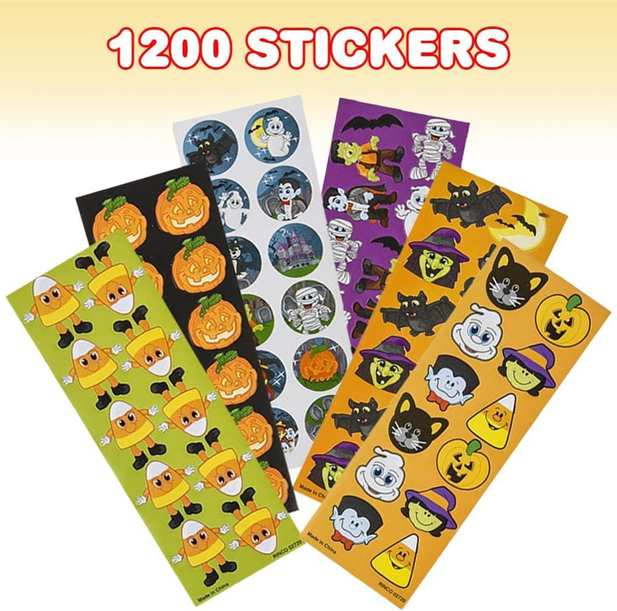 Assorted Halloween Stickers for Kids, 100 Sheets with 1200 Stickers, Great for Halloween Party Favors, Treats, Décor, Classroom Crafts, Goodie Bags, Scrapbook for Boys and Girls