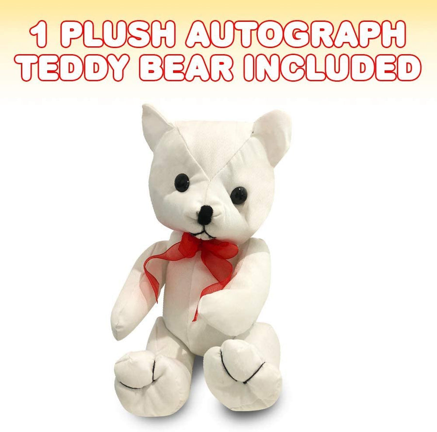 Plush Autograph Teddy Bear, 1 Piece, Graduation Autograph Stuffed Animal, 11" Stuffed Toy with White Smooth Fabric, Cute Hospital Get Well Soon Gift, Unique Baby Shower Idea